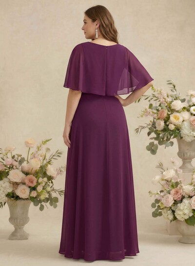 A-Line Scoop Neck 1/2 Sleeves Floor-Length Chiffon Bridesmaid Dresses