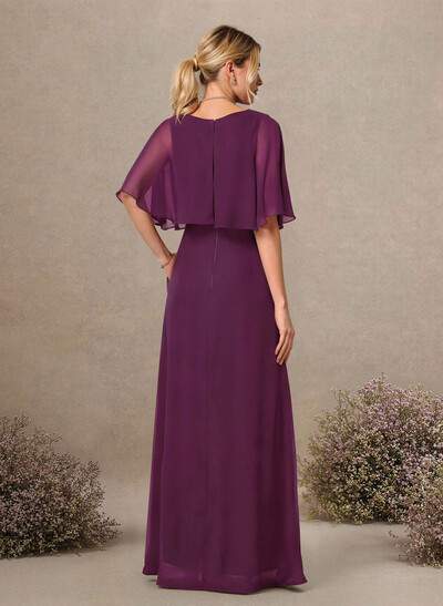 A-Line Scoop Neck 1/2 Sleeves Floor-Length Chiffon Bridesmaid Dresses With Pockets