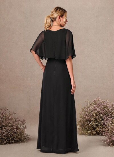 A-Line Scoop Neck 1/2 Sleeves Floor-Length Chiffon Bridesmaid Dresses With Pockets