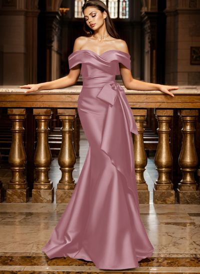 Trumpet/Mermaid Off-The-Shoulder Sleeveless Sweep Train Satin Bridesmaid Dresses