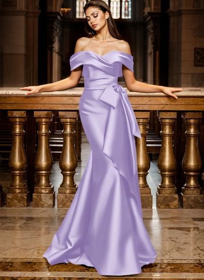Trumpet/Mermaid Off-The-Shoulder Sleeveless Sweep Train Satin Bridesmaid Dresses
