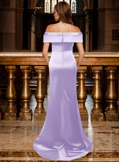 Trumpet/Mermaid Off-The-Shoulder Sleeveless Sweep Train Satin Bridesmaid Dresses