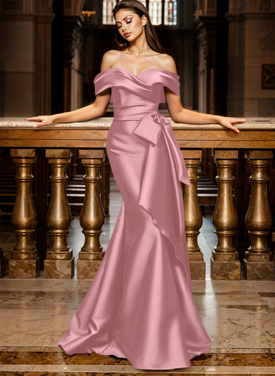 Trumpet/Mermaid Off-The-Shoulder Sleeveless Sweep Train Satin Bridesmaid Dresses