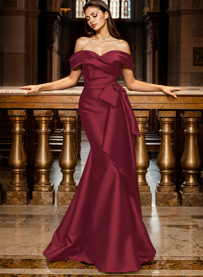 Trumpet/Mermaid Off-The-Shoulder Sleeveless Sweep Train Satin Bridesmaid Dresses