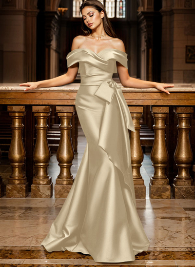 Trumpet/Mermaid Off-The-Shoulder Sleeveless Sweep Train Satin Bridesmaid Dresses