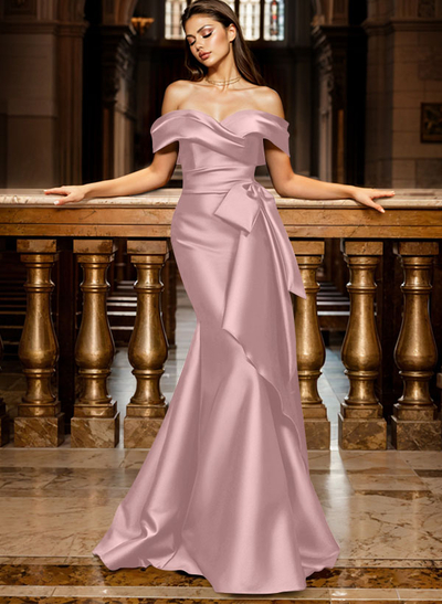 Trumpet/Mermaid Off-The-Shoulder Sleeveless Sweep Train Satin Bridesmaid Dresses