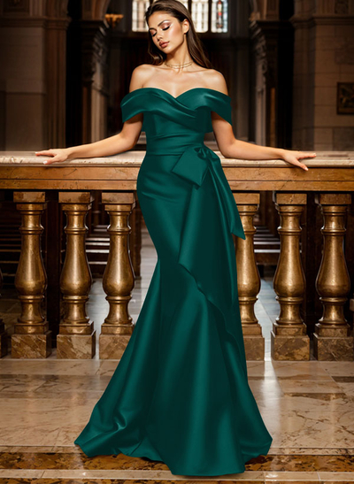 Trumpet/Mermaid Off-The-Shoulder Sleeveless Sweep Train Satin Bridesmaid Dresses