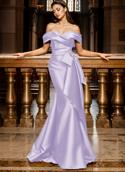 Trumpet/Mermaid Off-The-Shoulder Sleeveless Sweep Train Satin Bridesmaid Dresses