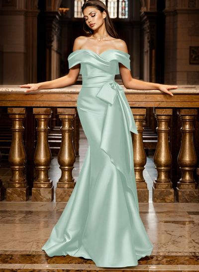 Trumpet/Mermaid Off-The-Shoulder Sleeveless Sweep Train Satin Bridesmaid Dresses