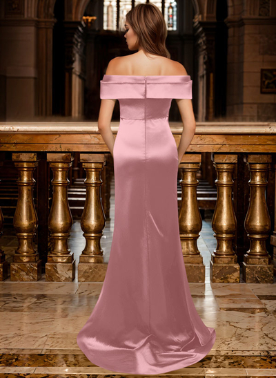Trumpet/Mermaid Off-The-Shoulder Sleeveless Sweep Train Satin Bridesmaid Dresses