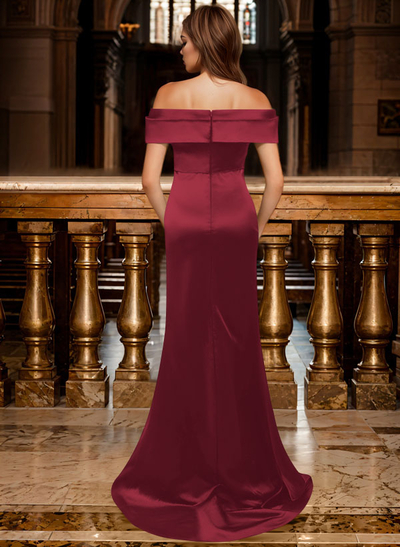 Trumpet/Mermaid Off-The-Shoulder Sleeveless Sweep Train Satin Bridesmaid Dresses