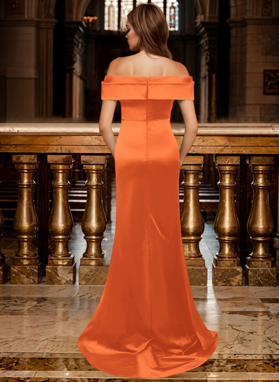 Trumpet/Mermaid Off-The-Shoulder Sleeveless Sweep Train Satin Bridesmaid Dresses