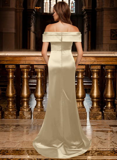 Trumpet/Mermaid Off-The-Shoulder Sleeveless Sweep Train Satin Bridesmaid Dresses