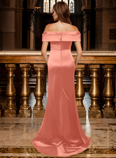 Trumpet/Mermaid Off-The-Shoulder Sleeveless Sweep Train Satin Bridesmaid Dresses