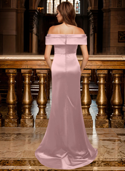 Trumpet/Mermaid Off-The-Shoulder Sleeveless Sweep Train Satin Bridesmaid Dresses