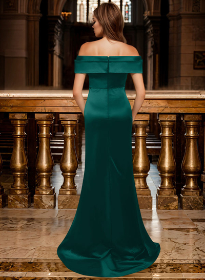 Trumpet/Mermaid Off-The-Shoulder Sleeveless Sweep Train Satin Bridesmaid Dresses