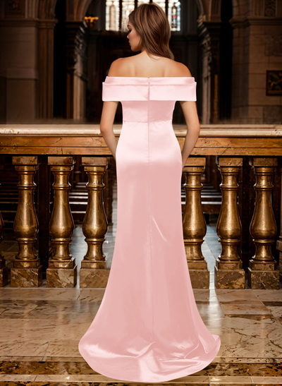 Trumpet/Mermaid Off-The-Shoulder Sleeveless Sweep Train Satin Bridesmaid Dresses