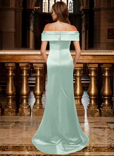 Trumpet/Mermaid Off-The-Shoulder Sleeveless Sweep Train Satin Bridesmaid Dresses