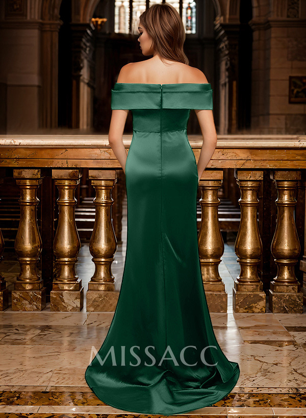 Trumpet/Mermaid Off-The-Shoulder Sleeveless Sweep Train Satin Bridesmaid Dresses Trumpet/Mermaid Off-The-Shoulder Sleeveless Sweep Train Satin Bridesmaid Dresses