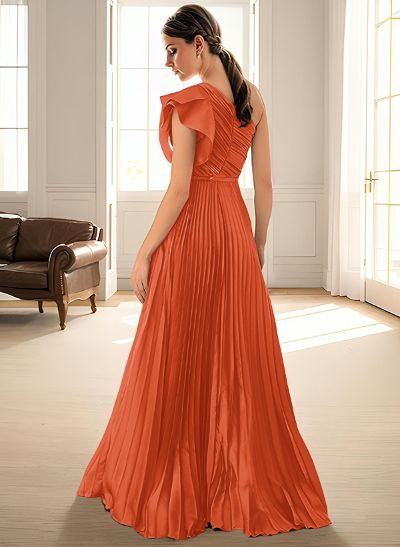 A-Line One-Shoulder Sleeveless Chiffon Bridesmaid Dresses With Pleated