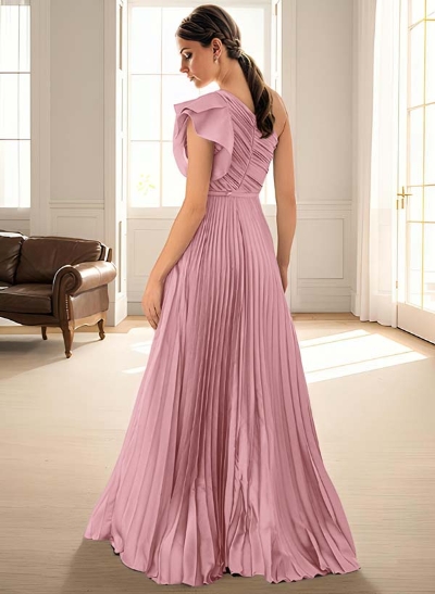 A-Line One-Shoulder Sleeveless Chiffon Bridesmaid Dresses With Pleated