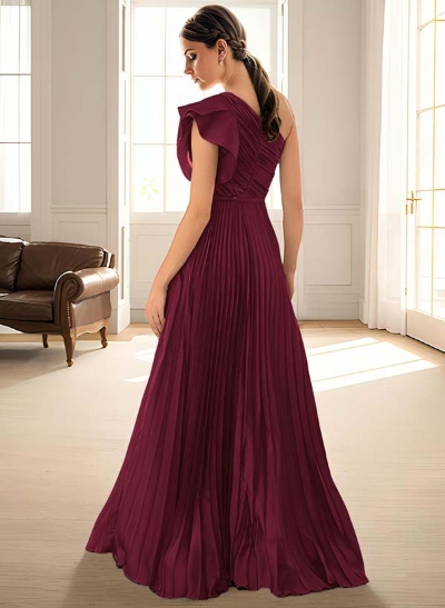 A-Line One-Shoulder Sleeveless Chiffon Bridesmaid Dresses With Pleated