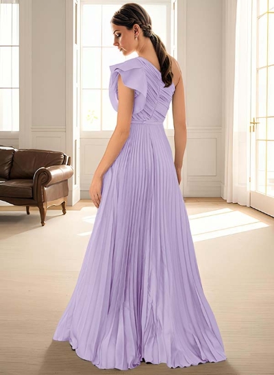 A-Line One-Shoulder Sleeveless Chiffon Bridesmaid Dresses With Pleated