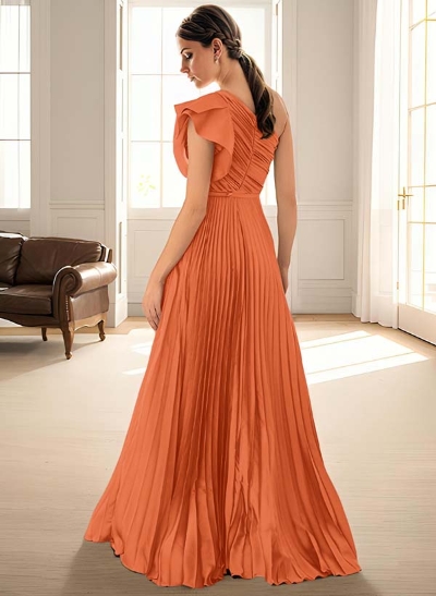 A-Line One-Shoulder Sleeveless Chiffon Bridesmaid Dresses With Pleated