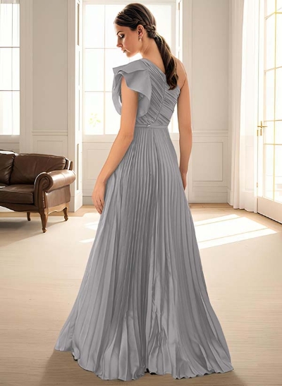 A-Line One-Shoulder Sleeveless Chiffon Bridesmaid Dresses With Pleated