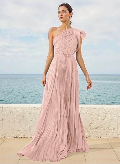 A-Line One-Shoulder Sleeveless Chiffon Bridesmaid Dresses With Pleated