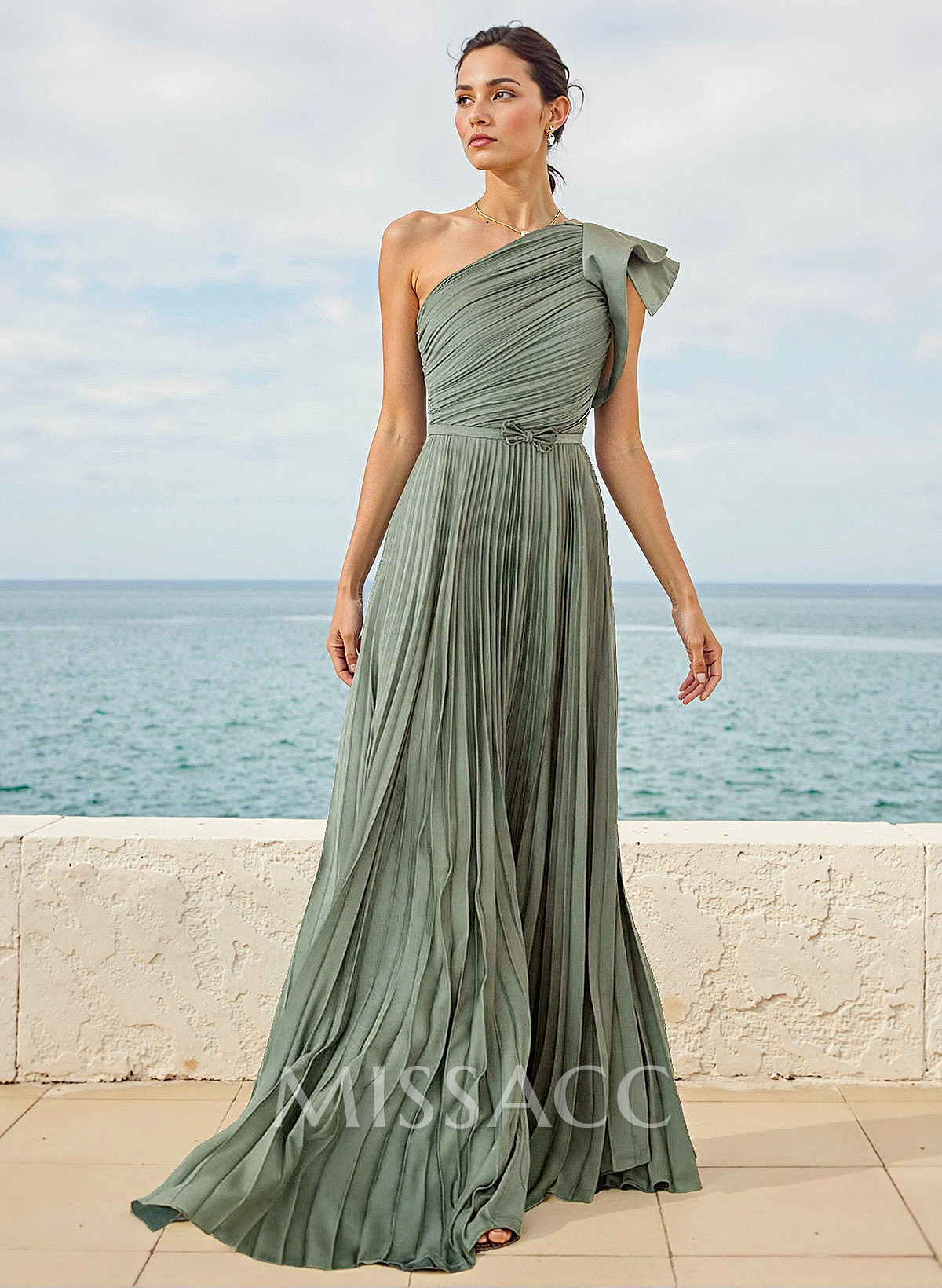 A-Line One-Shoulder Sleeveless Chiffon Bridesmaid Dresses With Pleated A-Line One-Shoulder Sleeveless Chiffon Bridesmaid Dresses With Pleated