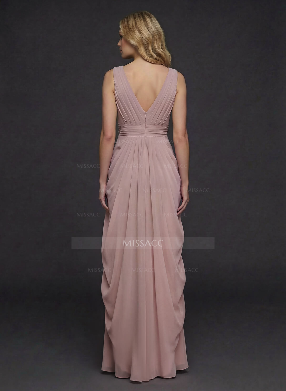 Sheath/Column V-Neck Sleeveless Floor-Length Chiffon Bridesmaid Dresses