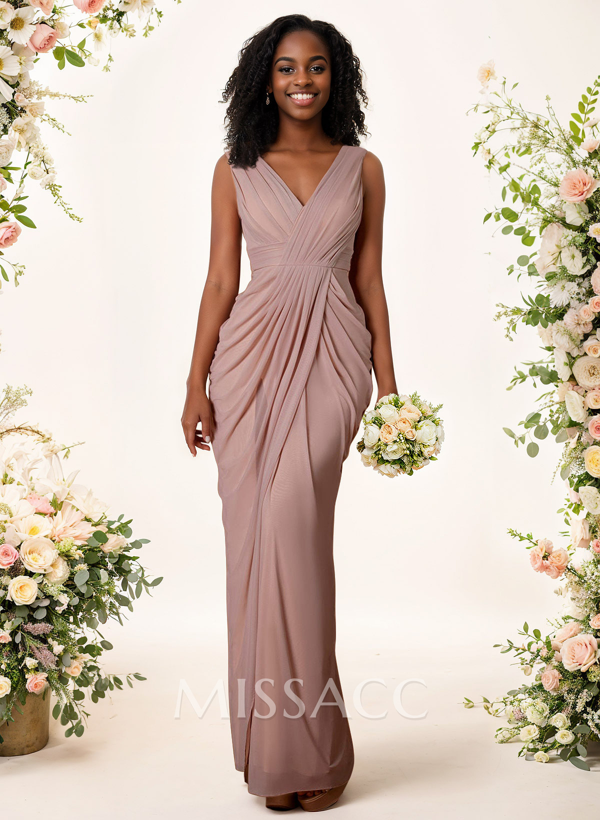 Sheath/Column V-Neck Sleeveless Floor-Length Chiffon Bridesmaid Dresses Sheath/Column V-Neck Sleeveless Floor-Length Chiffon Bridesmaid Dresses