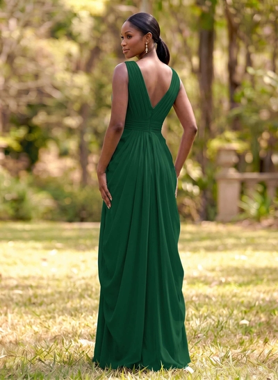 Sheath/Column V-Neck Sleeveless Floor-Length Chiffon Bridesmaid Dresses