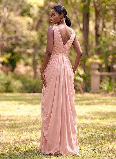Sheath/Column V-Neck Sleeveless Floor-Length Chiffon Bridesmaid Dresses