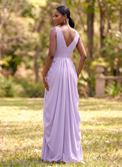 Sheath/Column V-Neck Sleeveless Floor-Length Chiffon Bridesmaid Dresses