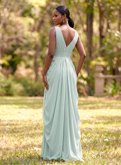 Sheath/Column V-Neck Sleeveless Floor-Length Chiffon Bridesmaid Dresses