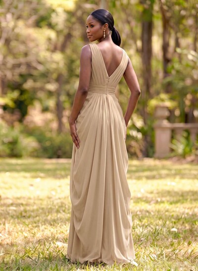 Sheath/Column V-Neck Sleeveless Floor-Length Chiffon Bridesmaid Dresses