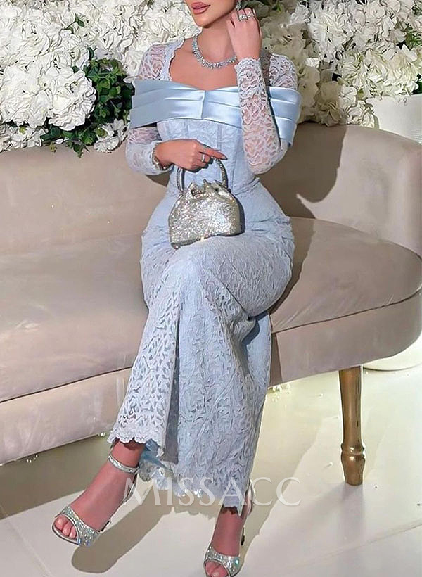 Sheath/Column Square Neckline Long Sleeves Ankle-Length Lace Bridesmaid Dresses Sheath/Column Square Neckline Long Sleeves Ankle-Length Lace Bridesmaid Dresses