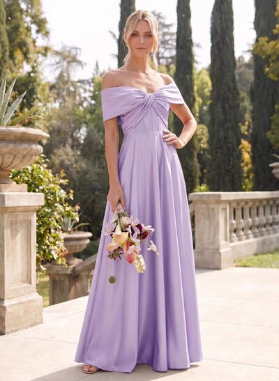A-Line Off-The-Shoulder Sleeveless Floor-Length Satin Bridesmaid Dresses