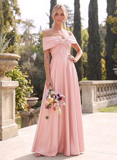 A-Line Off-The-Shoulder Sleeveless Floor-Length Satin Bridesmaid Dresses