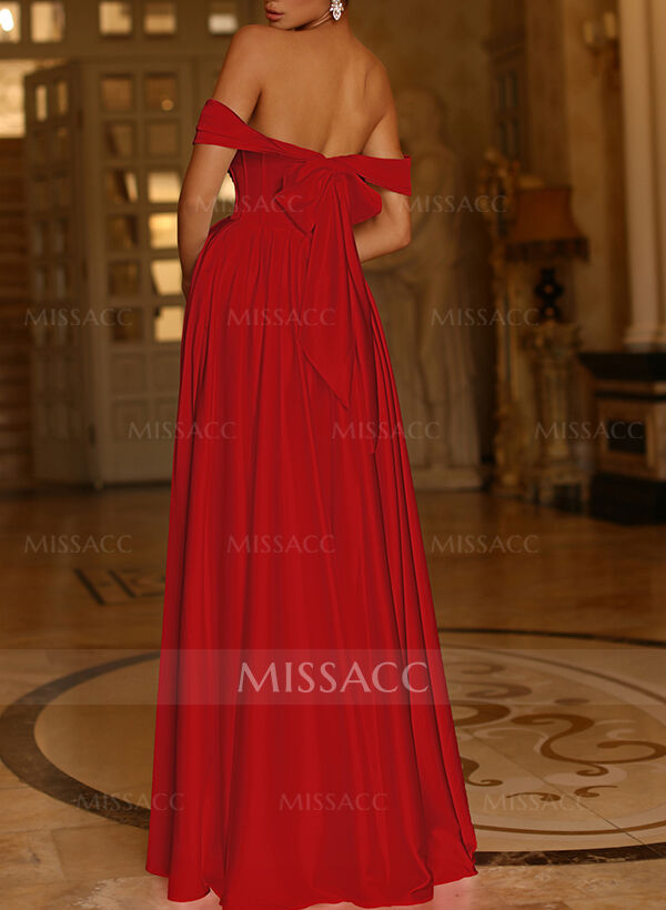 A-Line Off-The-Shoulder Sleeveless Satin Bridesmaid Dresses With Bow(s)/Pockets