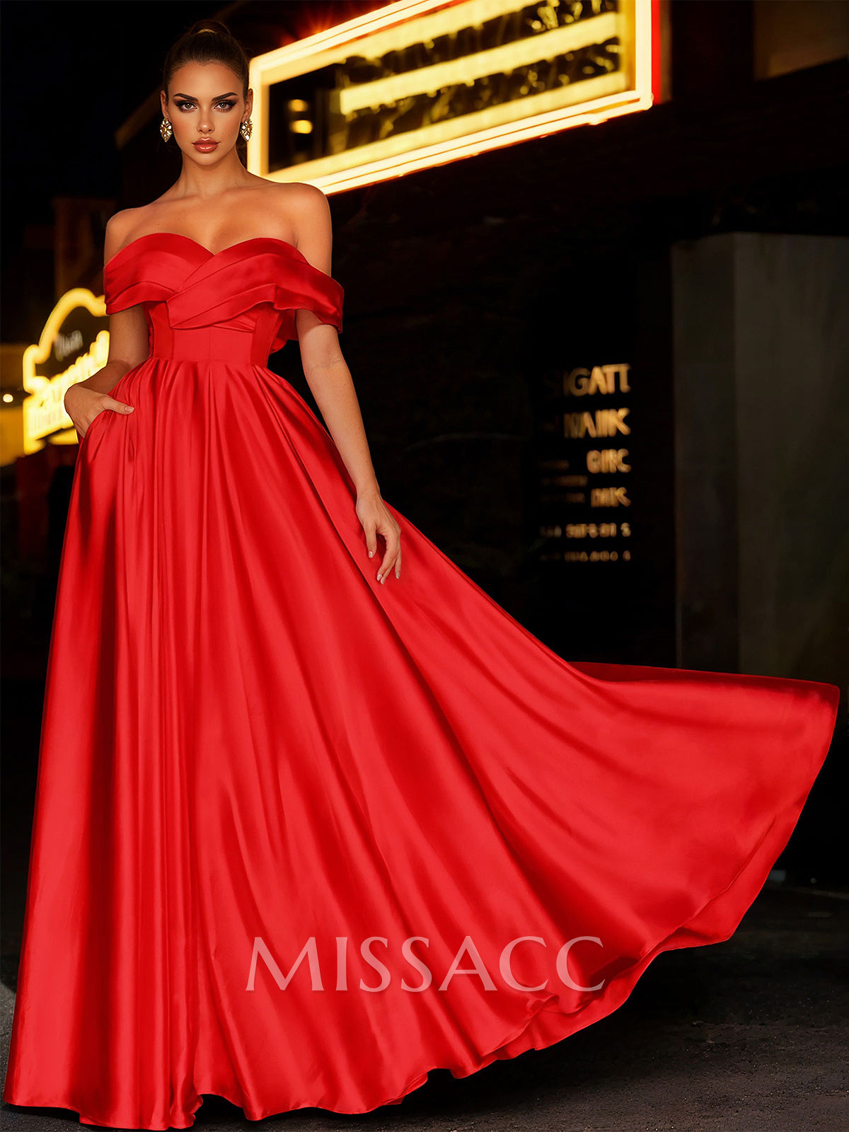 A-Line Off-The-Shoulder Sleeveless Satin Bridesmaid Dresses With Bow(s)/Pockets A-Line Off-The-Shoulder Sleeveless Satin Bridesmaid Dresses With Bow(s)/Pockets