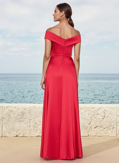 A-Line Off-The-Shoulder Sleeveless Floor-Length Satin Bridesmaid Dresses