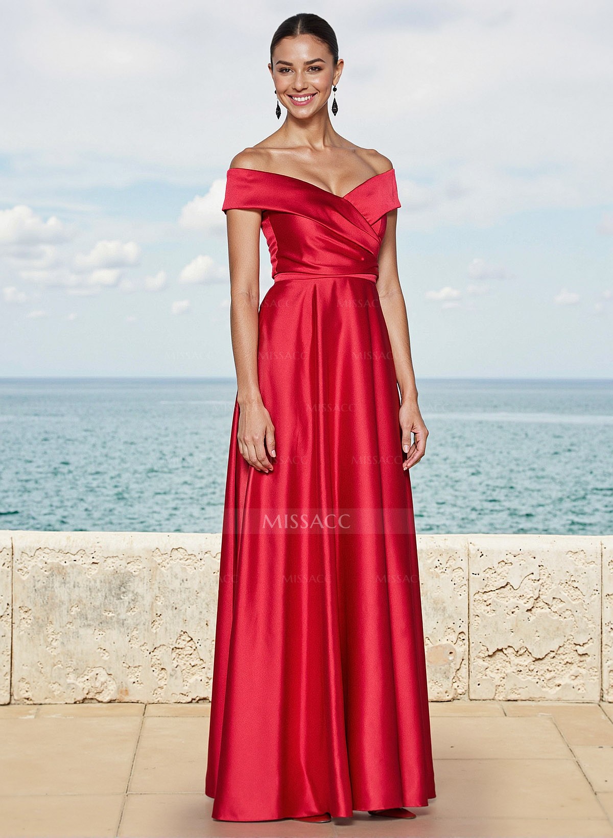 A-Line Off-The-Shoulder Sleeveless Floor-Length Satin Bridesmaid Dresses