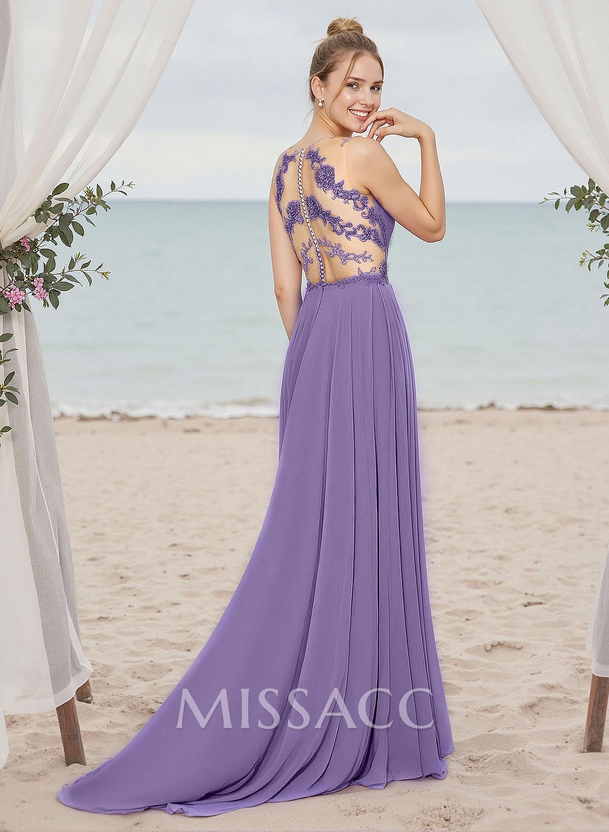 A-Line V-Neck Sleeveless Chiffon Bridesmaid Dresses With Lace/High Split A-Line V-Neck Sleeveless Chiffon Bridesmaid Dresses With Lace/High Split
