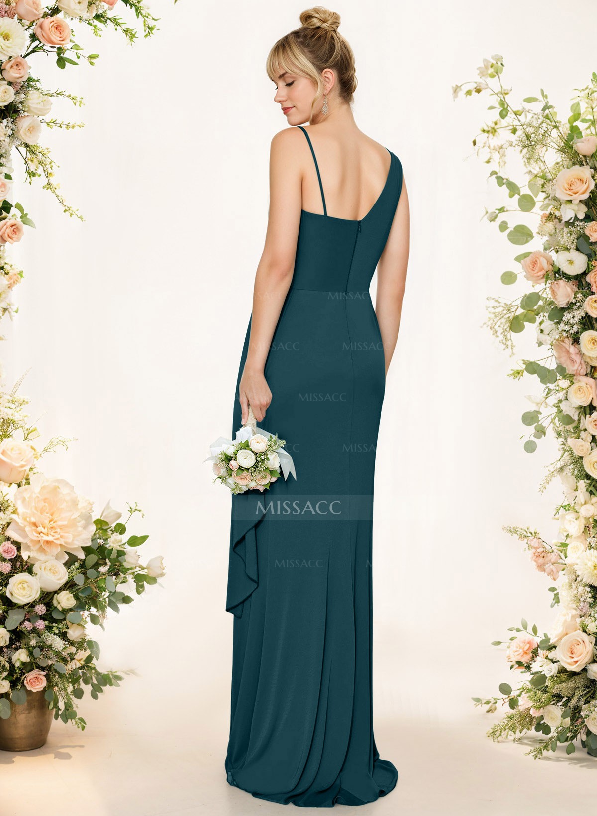 Sheath/Column Asymmetrical Elastic Satin Bridesmaid Dresses With High Split