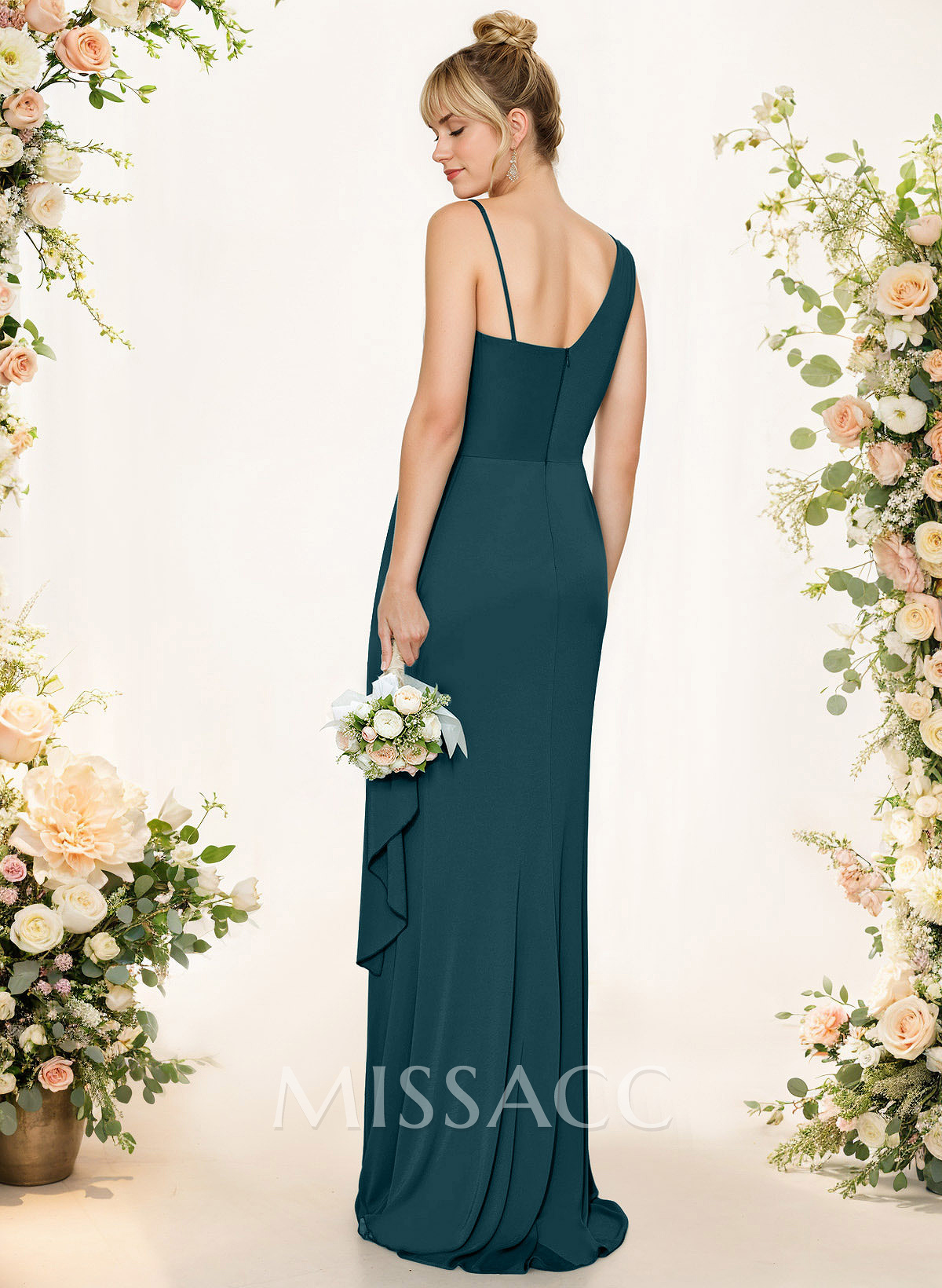 Sheath/Column Asymmetrical Elastic Satin Bridesmaid Dresses With High Split Sheath/Column Asymmetrical Elastic Satin Bridesmaid Dresses With High Split