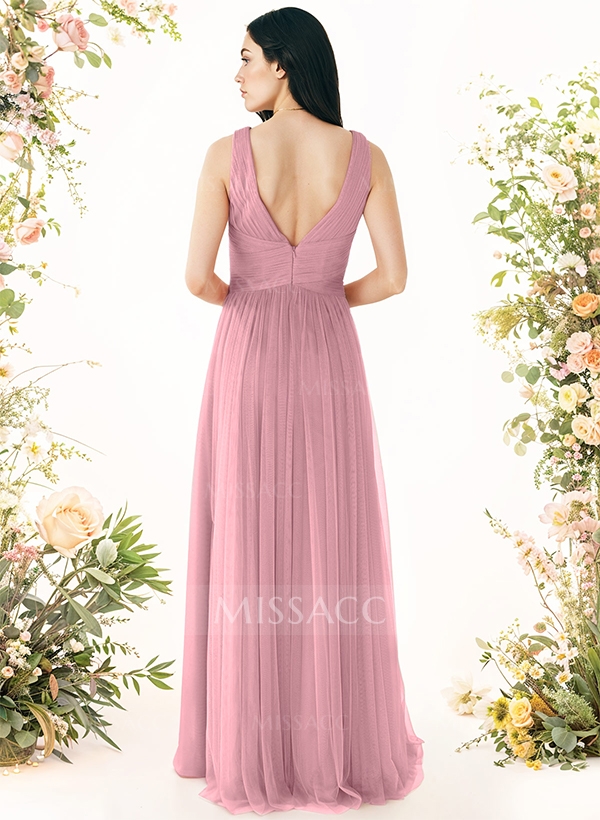 A-Line V-Neck Sleeveless Floor-Length Chiffon Bridesmaid Dresses