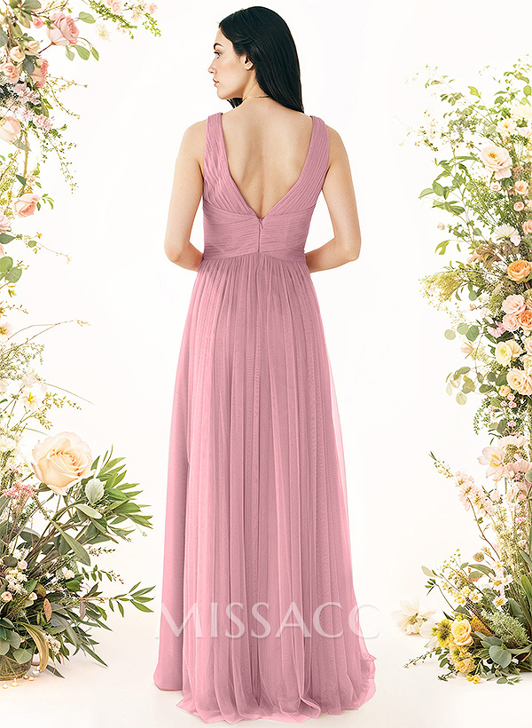 A-Line V-Neck Sleeveless Floor-Length Chiffon Bridesmaid Dresses